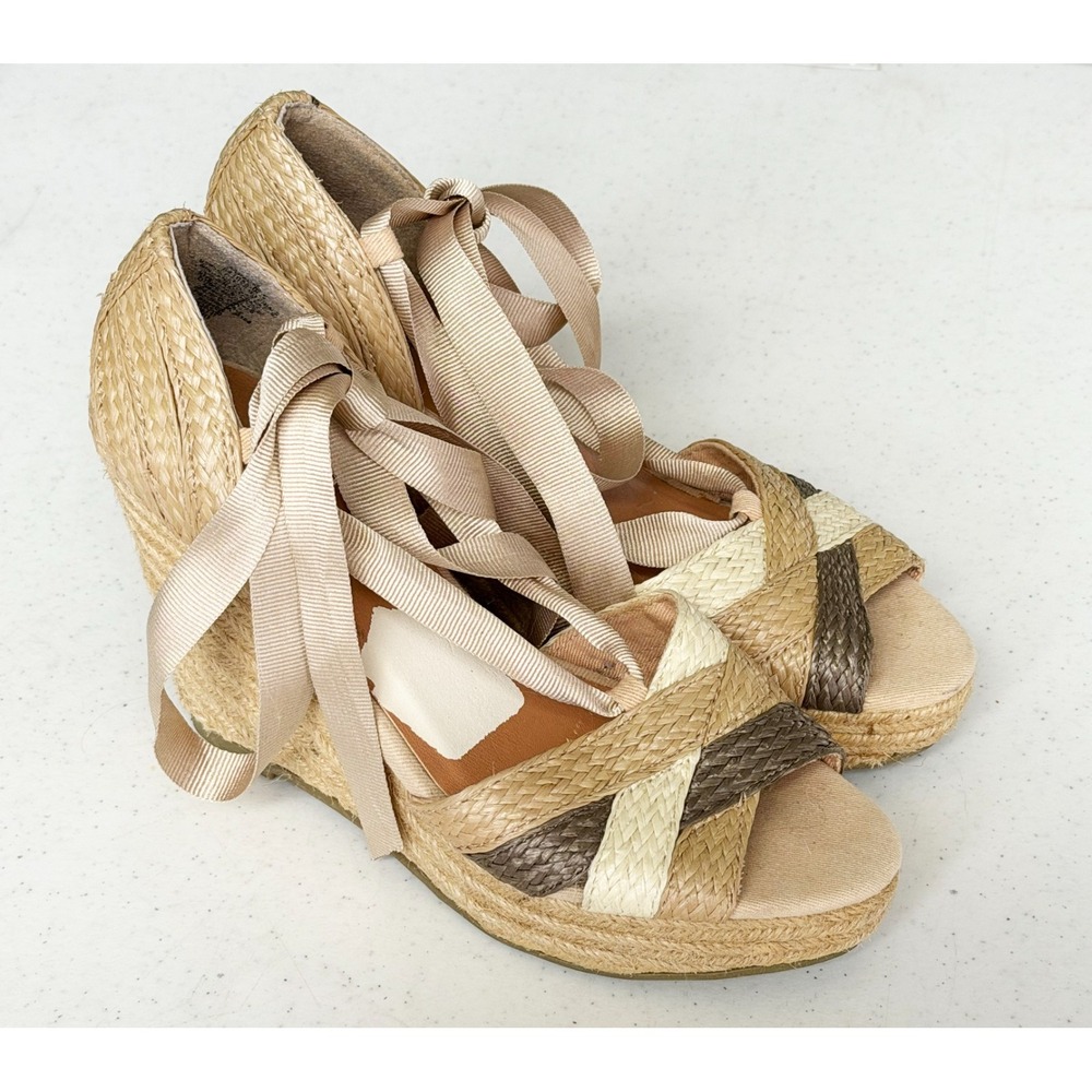 Braided Peep Toe Platform Wedge Heels Size 6 Old Navy Size 6 Lace Up Strap - Picture 2 of 8